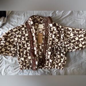 Thread & Supply Brown and White Floral Fleece Jacket